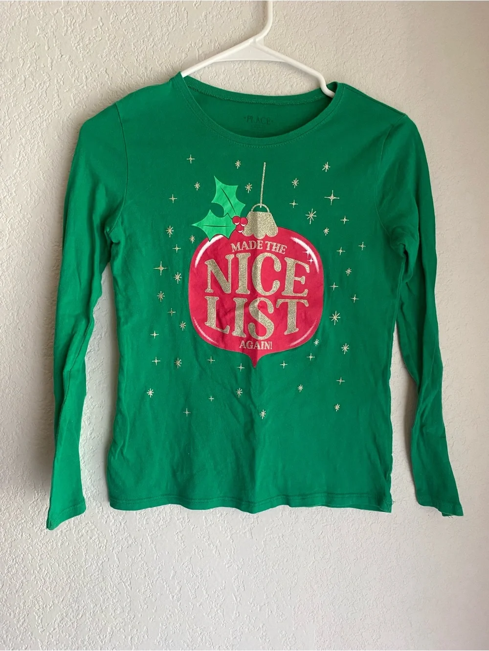 The Children's Place Green Long-Sleeve Holiday Tee with Red Ornament Graphic